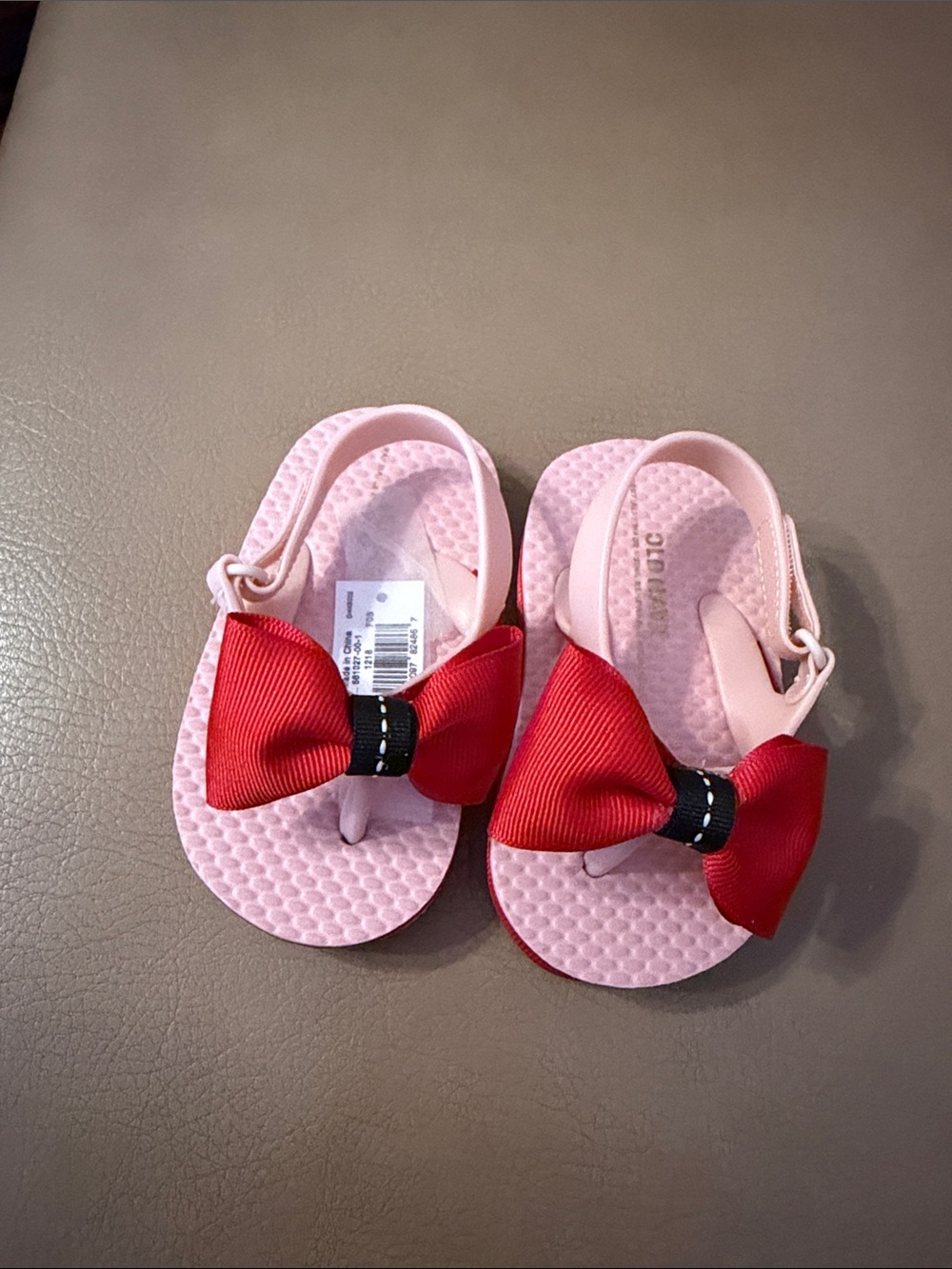 Old Navy Pink Toddler Sandals with Red Bow Accent
